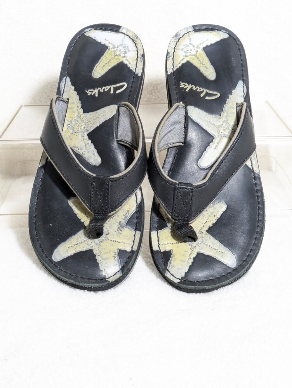 Clarks Women's Tahiti Black Leather Starfish Flip Flop Sandals Summer Casual 9m - Picture 3 of 8